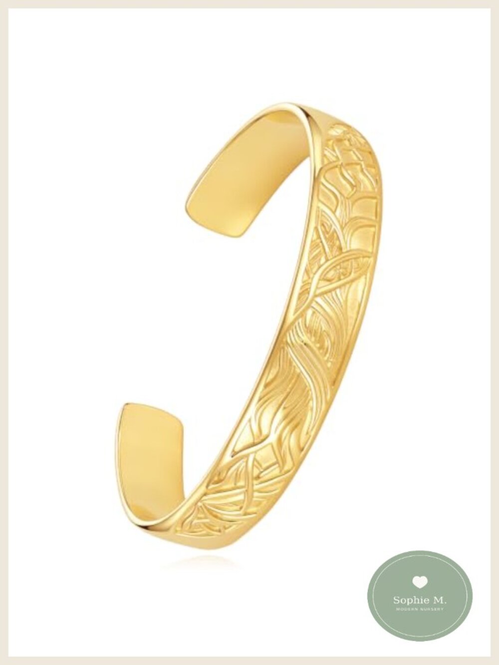 14K Gold Plated Hammered Tree Branch Texture Cuff Bracelet Adjustable Open